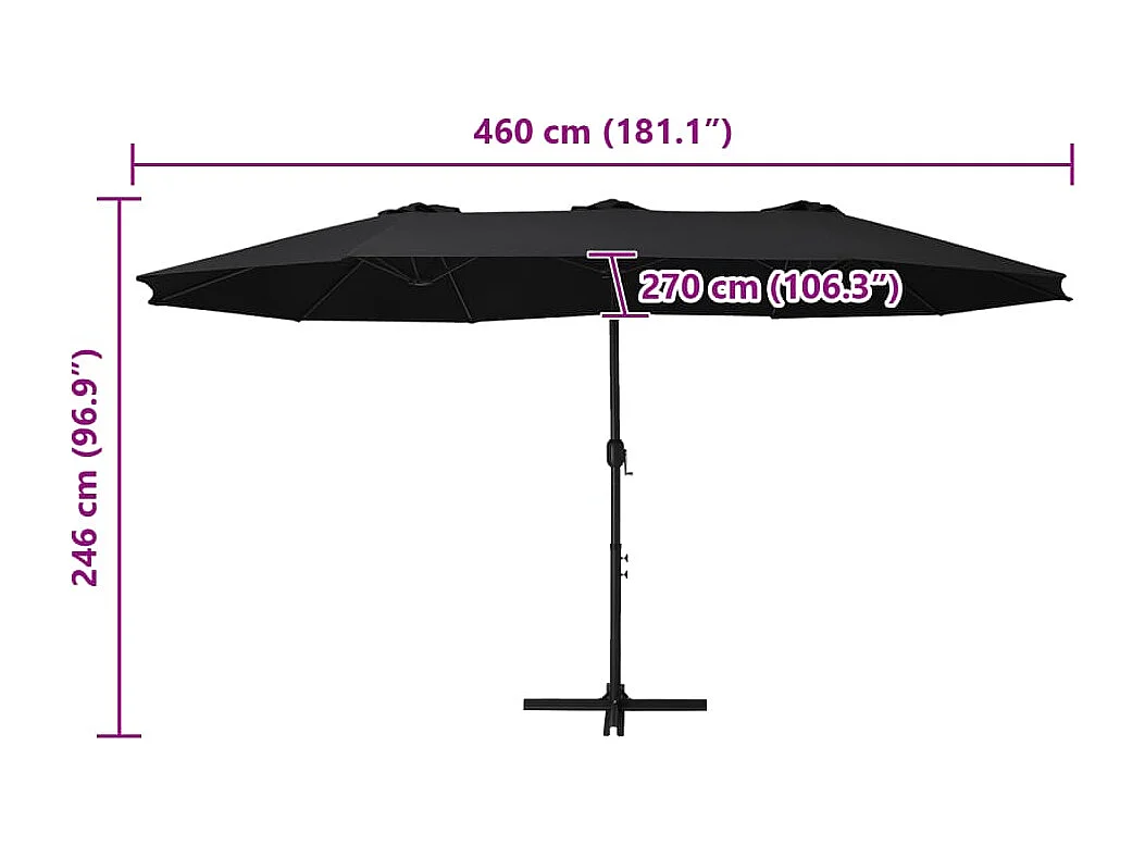 Kustaa  Sombrilla de jardín con palo de aluminio negro 460x270 cm