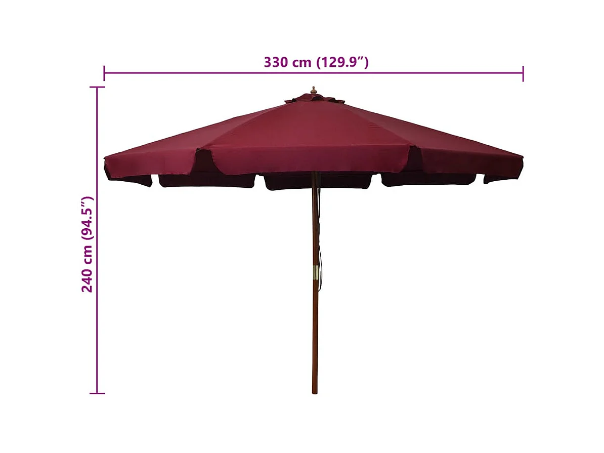 Eastvale  Parasol d'extérieur avec mât en bois 330 cm Bordeaux