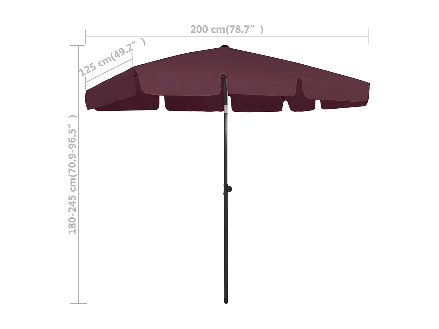 Roxanne  Strandparasol 200x125 cm bordeauxrood