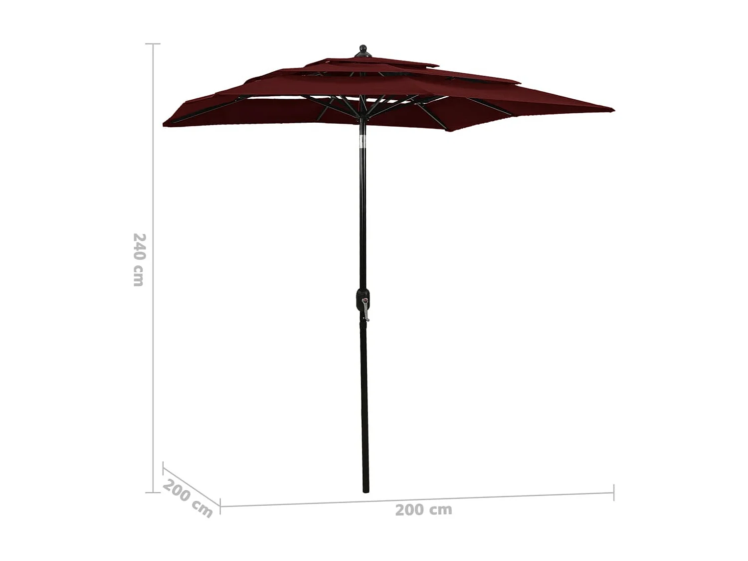 Mart  Parasol 3-laags met aluminium paal 2x2 m bordeauxrood