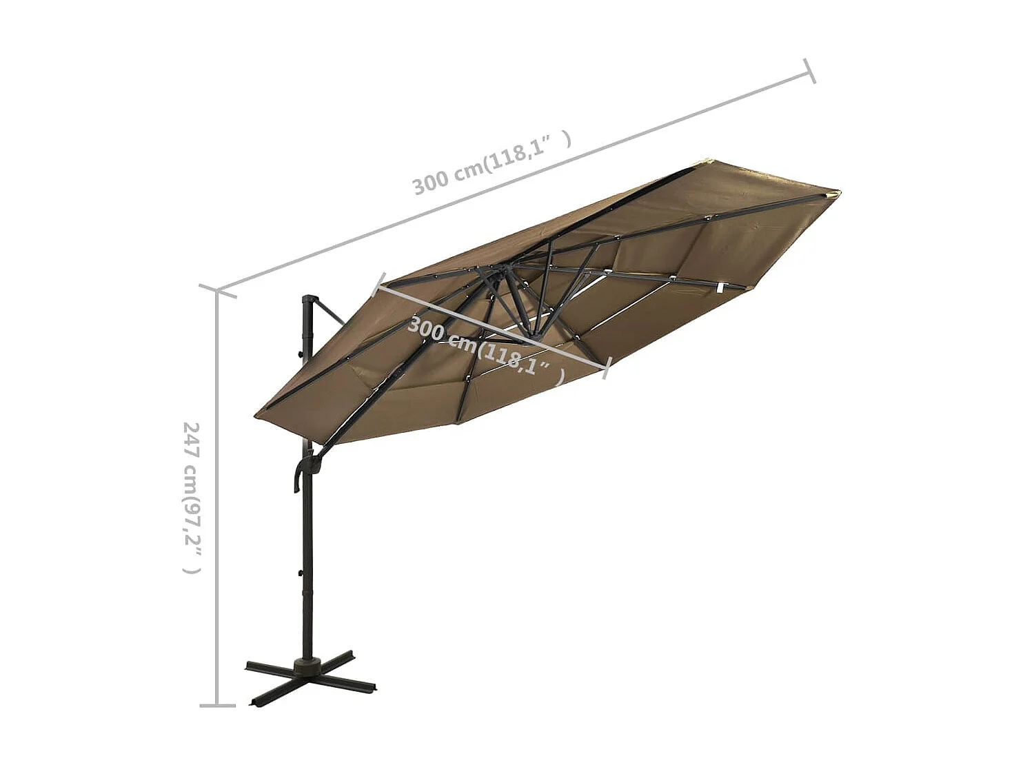 Roosendaal  Sombrilla jardín de 4 niveles con palo de aluminio taupe 3x3 cm