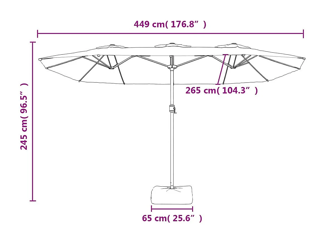 Anderson  Parasol de jardin à double tête avec LED bleu azuré 449x265 cm