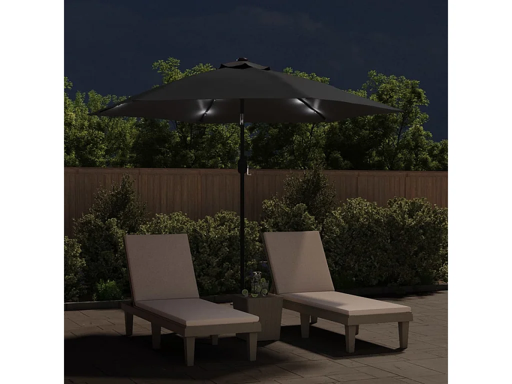 Arabella  Parasol d'extérieur avec lumières LED et mât en acier Noir