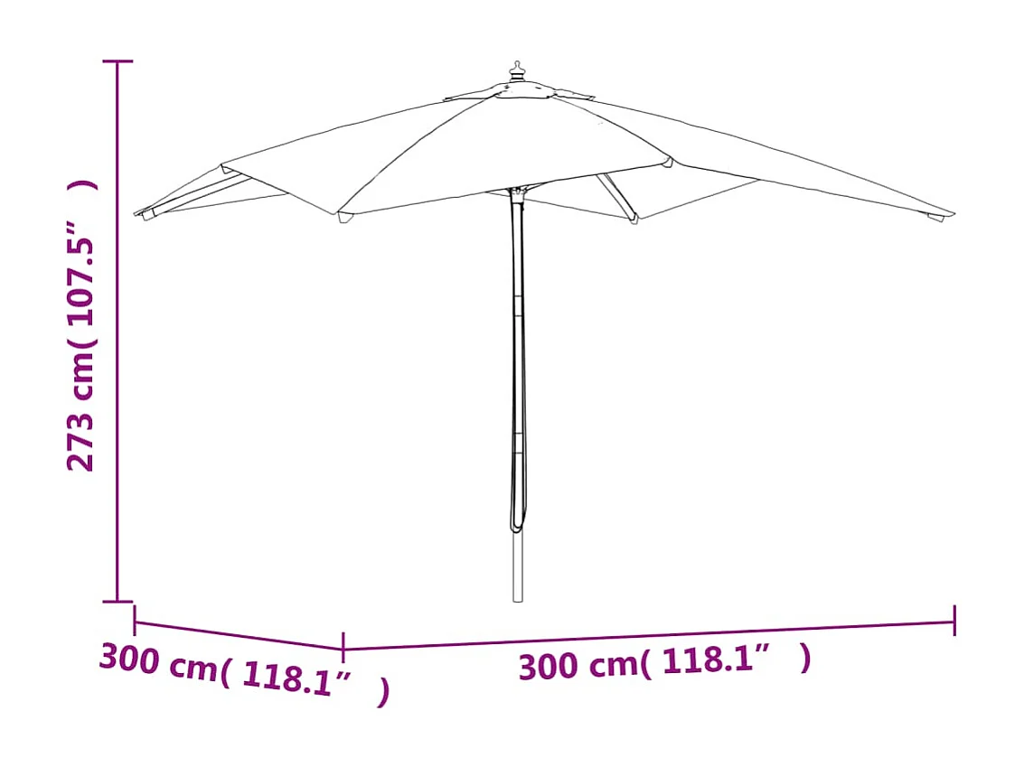 Varel  Parasol de jardin avec mât en bois vert 300x300x273 cm