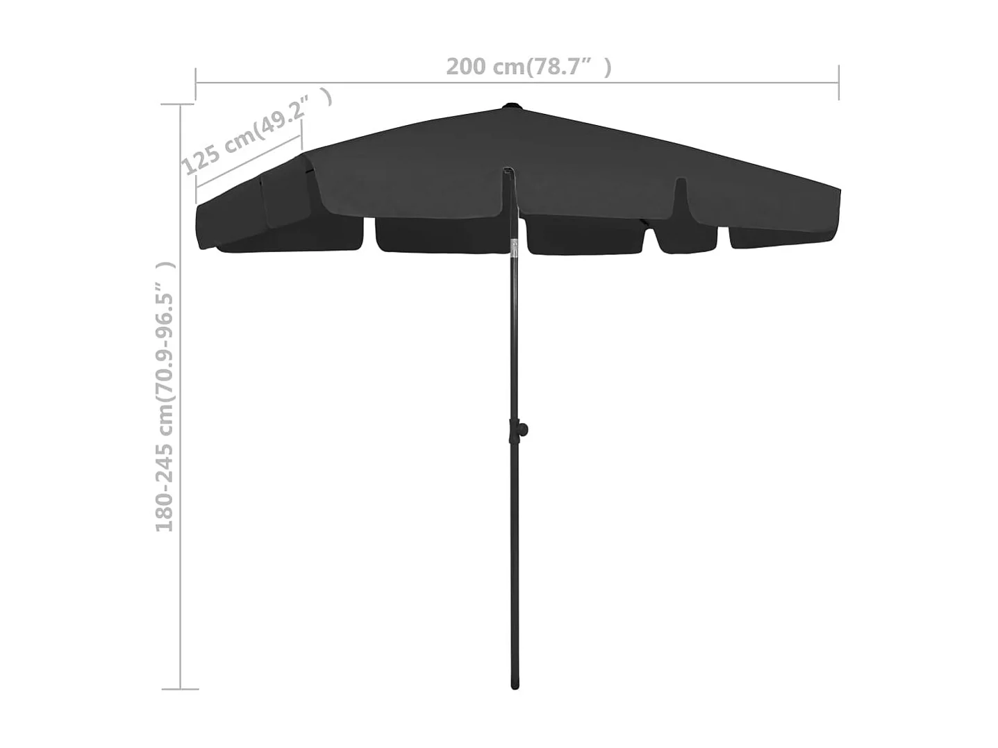 Roxanne  Strandparasol 200x125 cm zwart