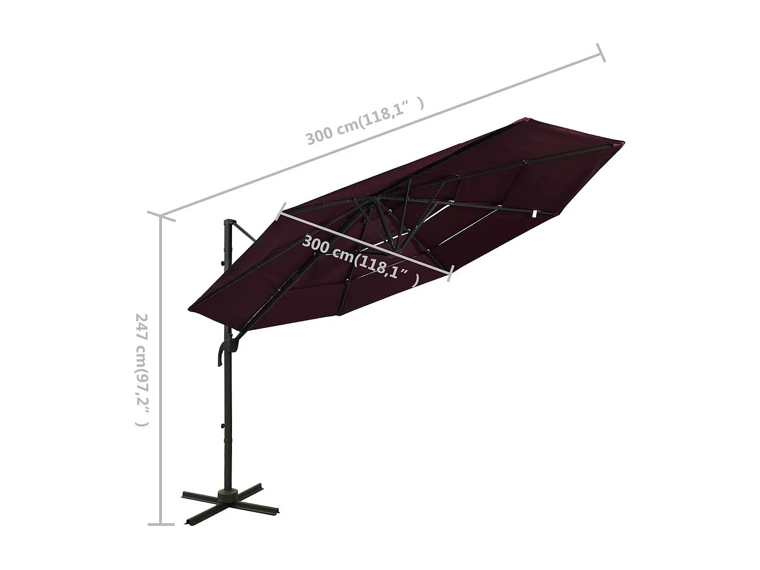 Roosendaal  Parasol de jardin à 4 niveaux mât en aluminium rouge bordeaux