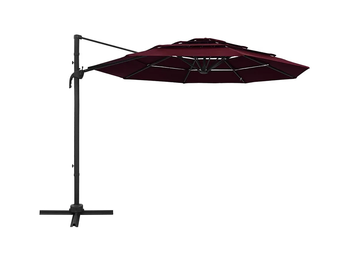 Roosendaal  Parasol de jardin à 4 niveaux mât en aluminium rouge bordeaux
