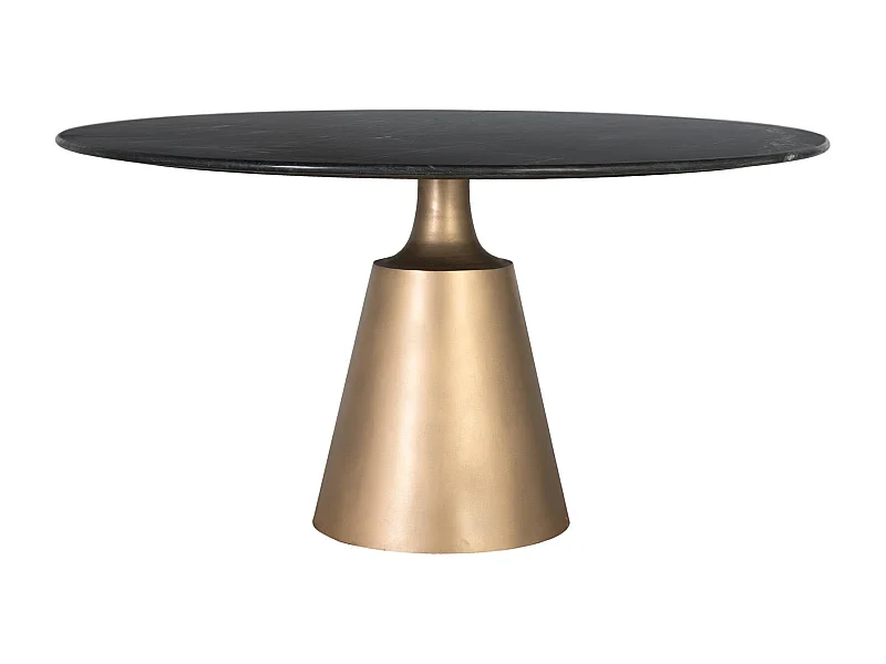 Mesa redonda em mármore preto e base em metal dourado acetinado 150 cm