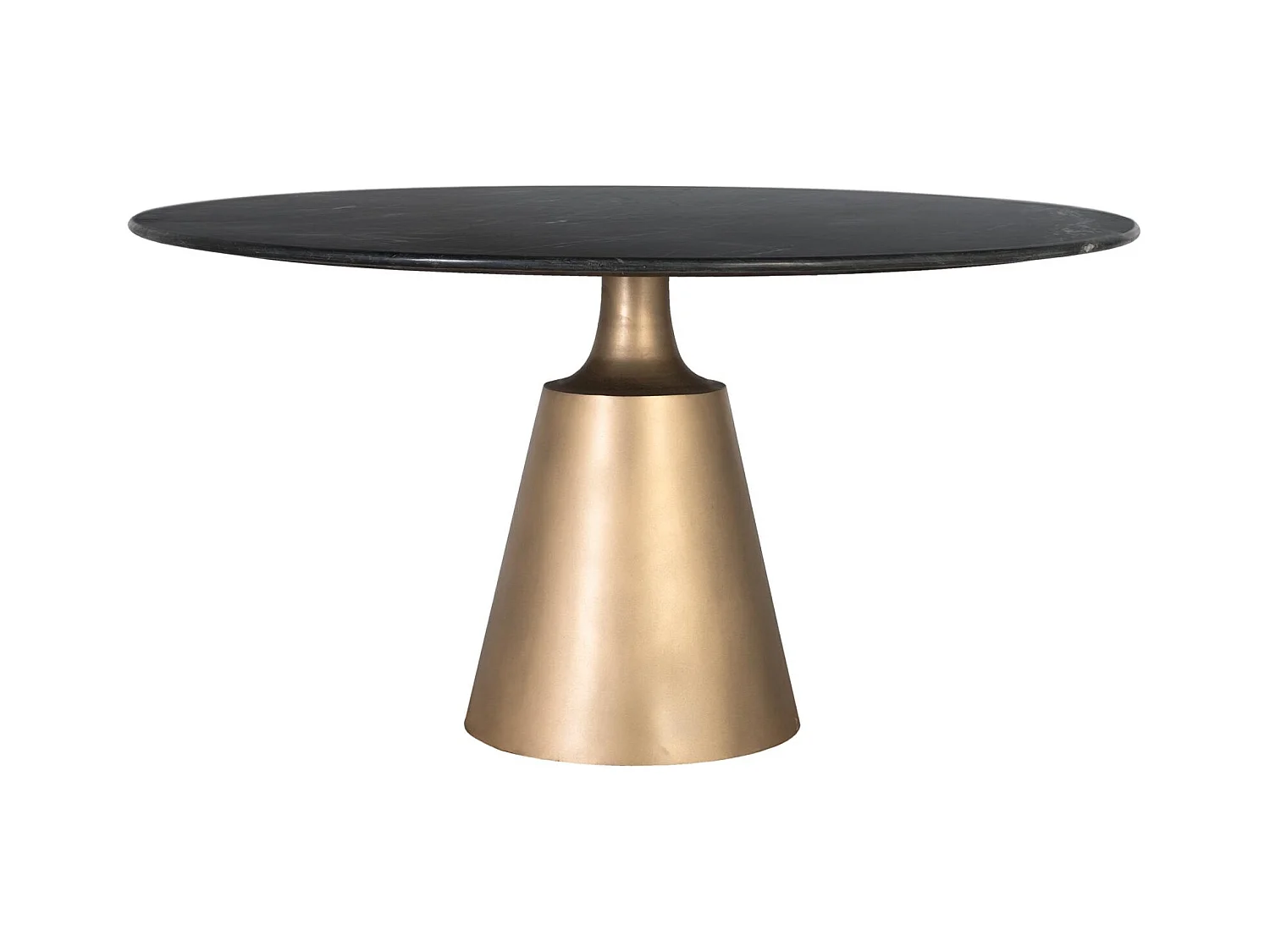 Table ronde en marbre noir et base métal doré satiné