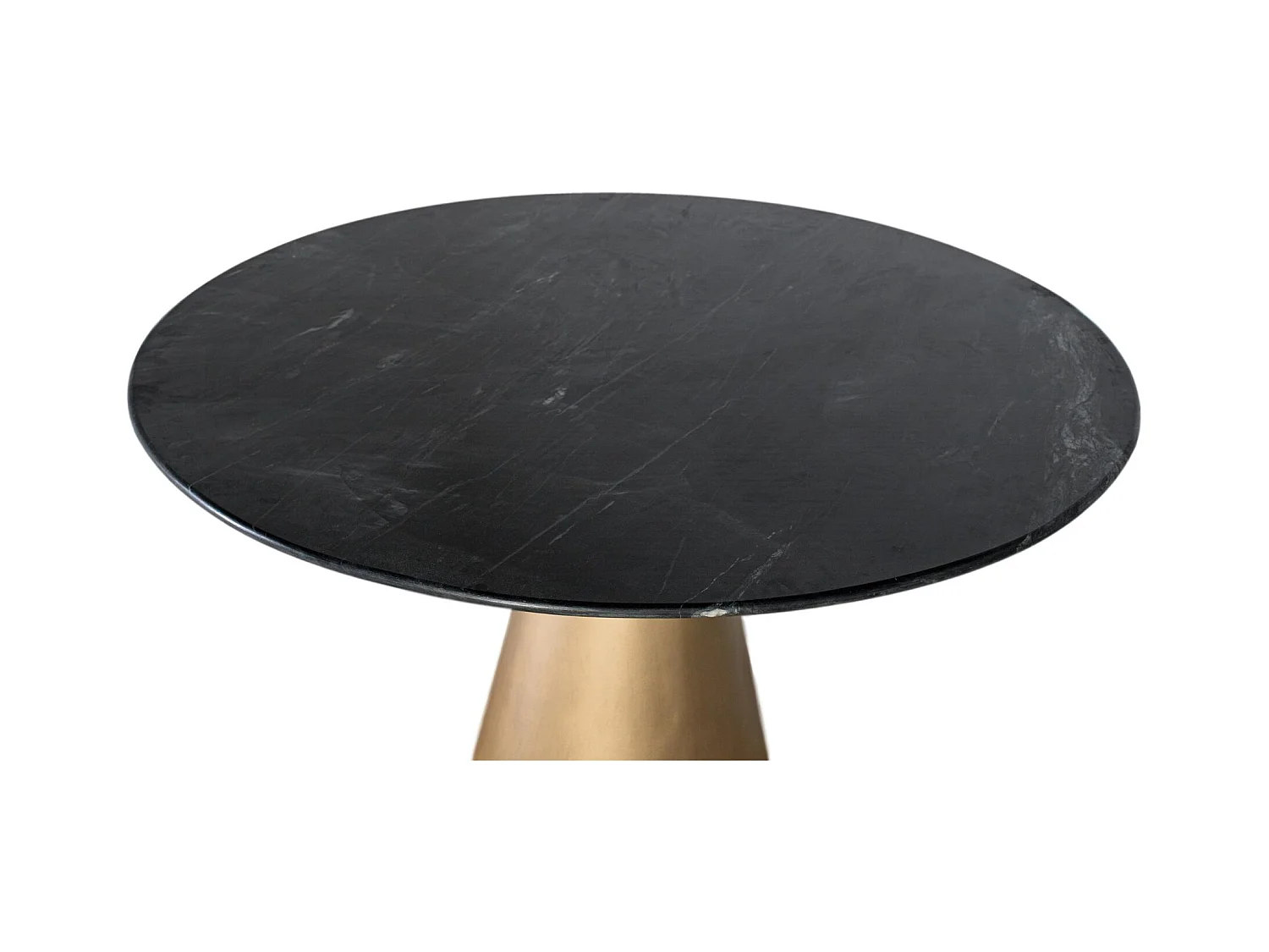 Mesa redonda de mármol negro y base de metal dorado satinado 150 cm