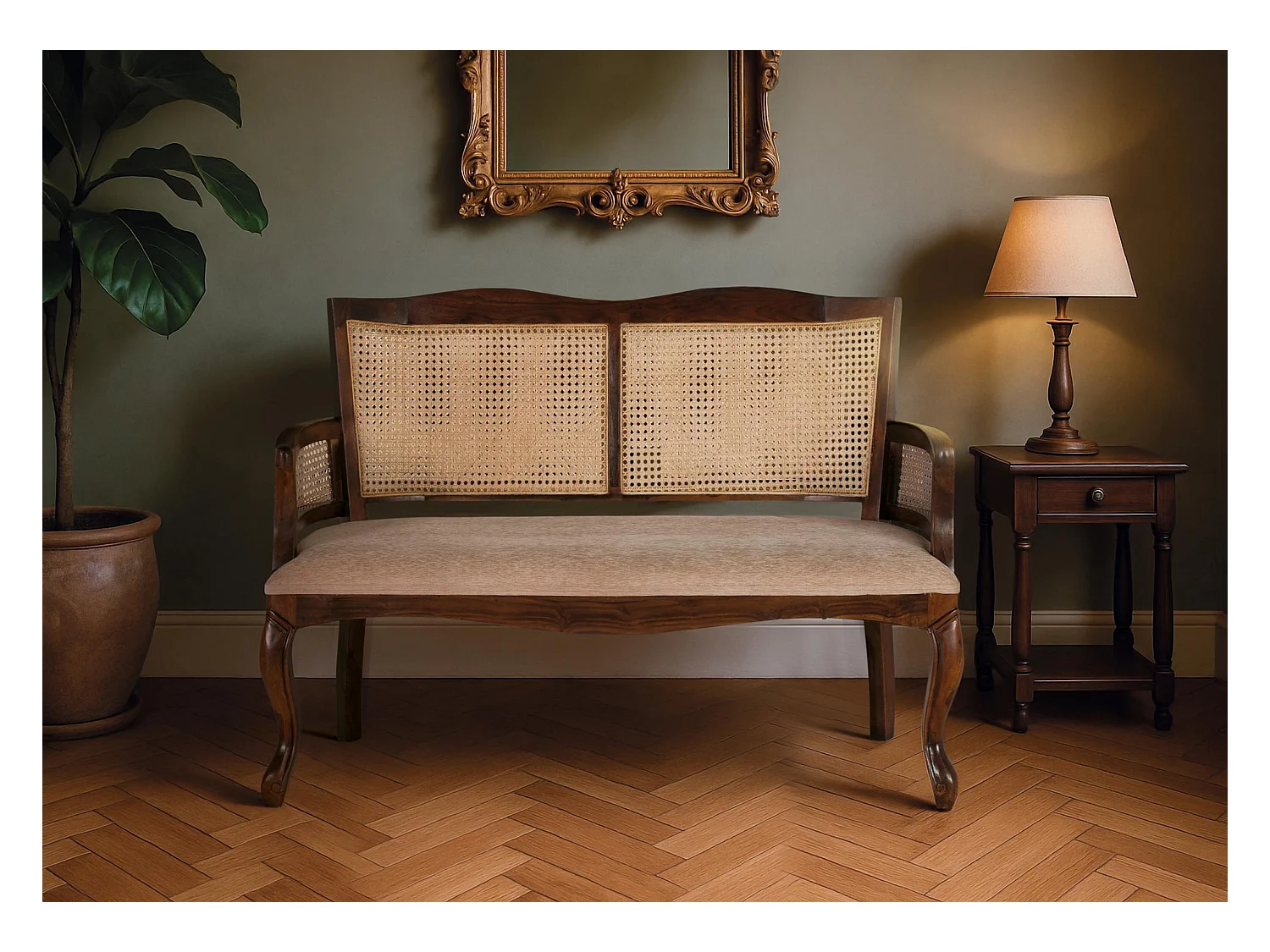 Canapé banquette 2 places en bois d’acacia