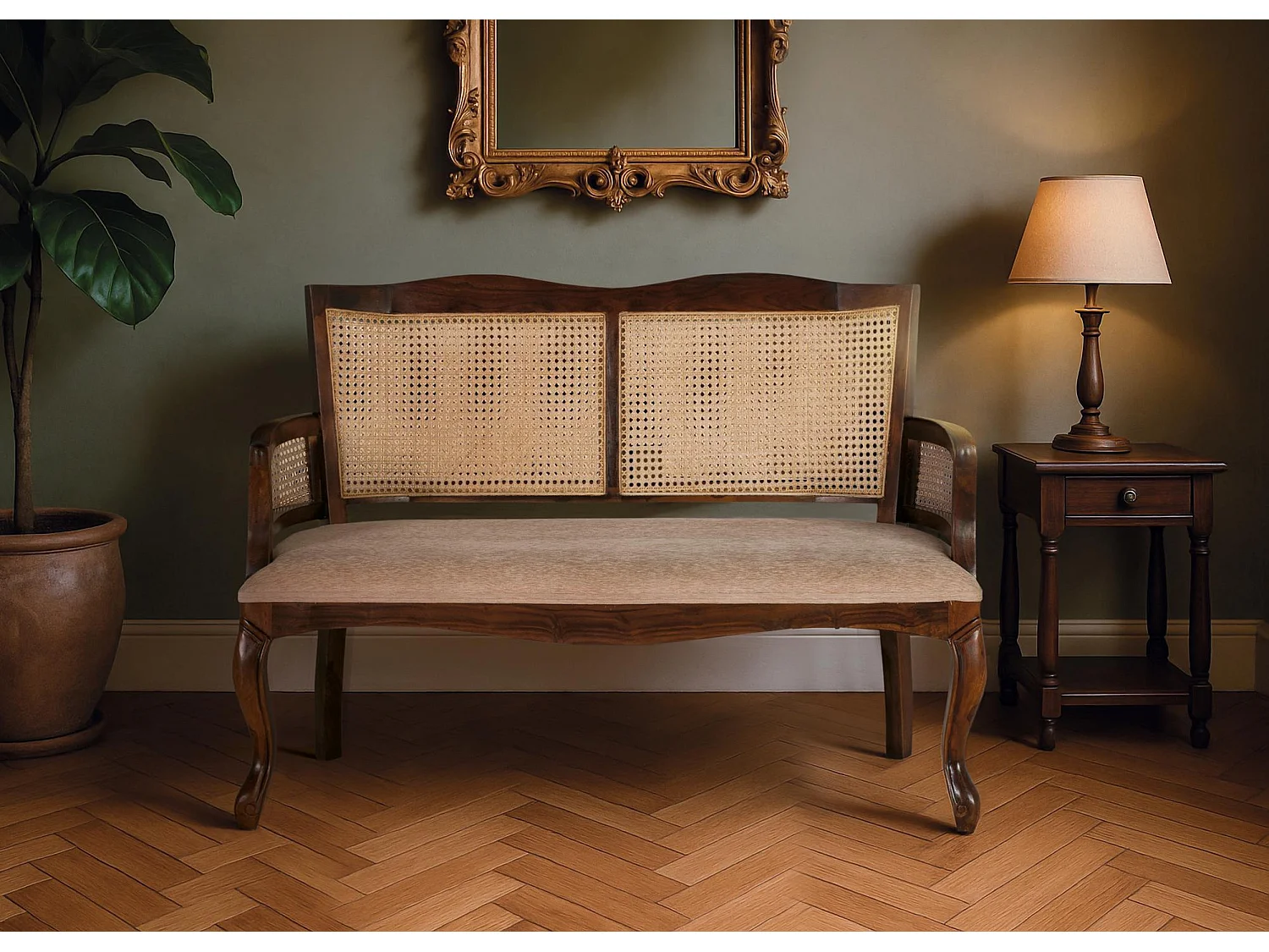 Canapé en bois d'acacia 120 cm, style rustique vintage - 88 x 120 x 60 cm