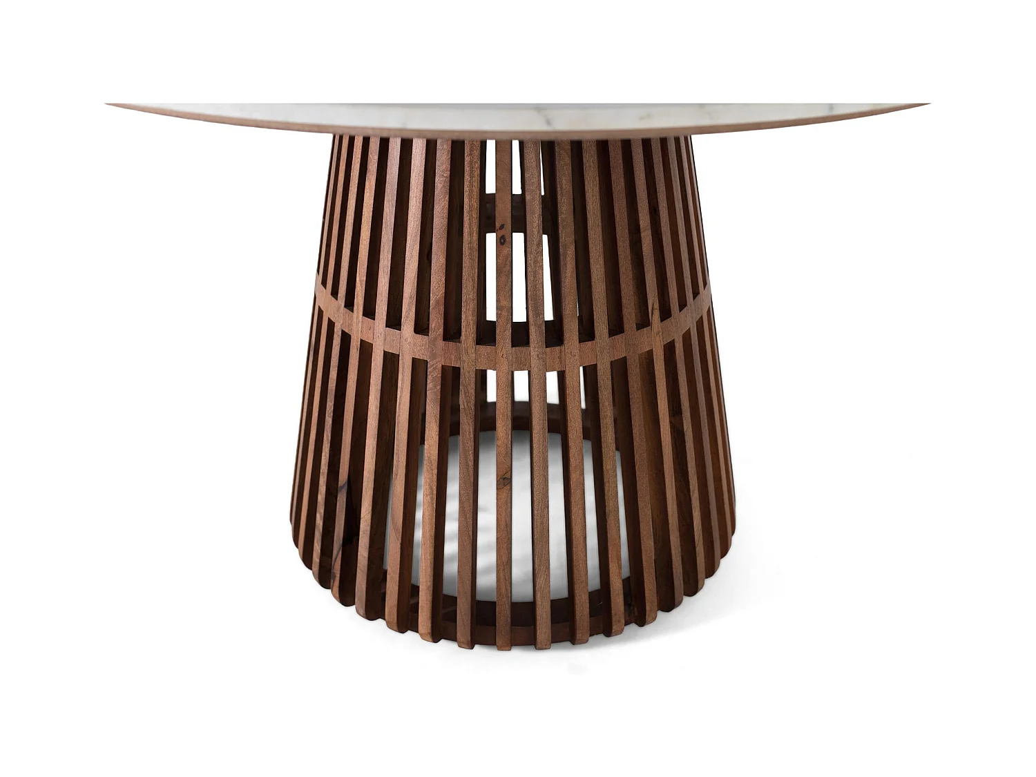 Runder Couchtisch mit Marmorsockel und Metallrahmen