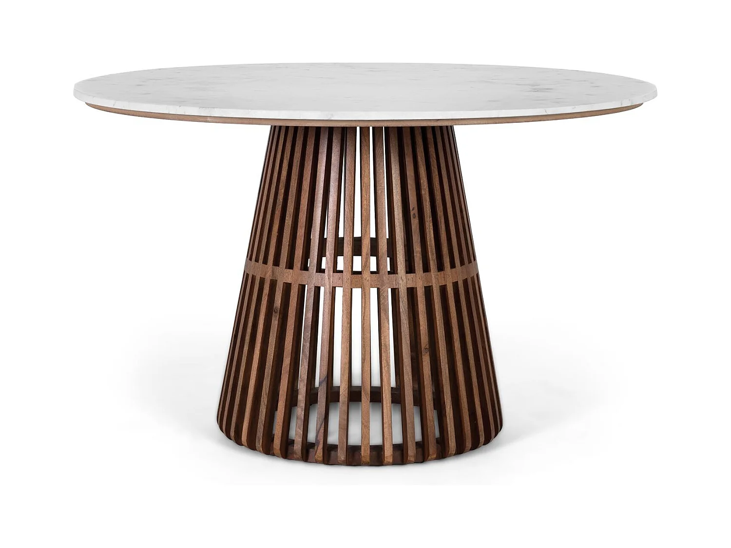 Table à manger ronde en marbre clair et bois de manguier
