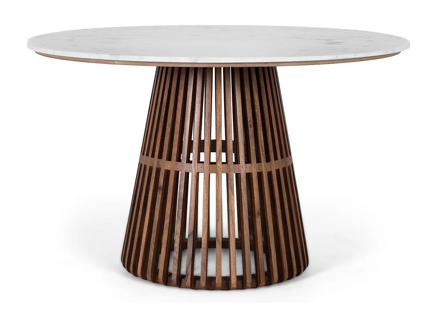 Table à manger ronde en marbre clair et bois de manguier