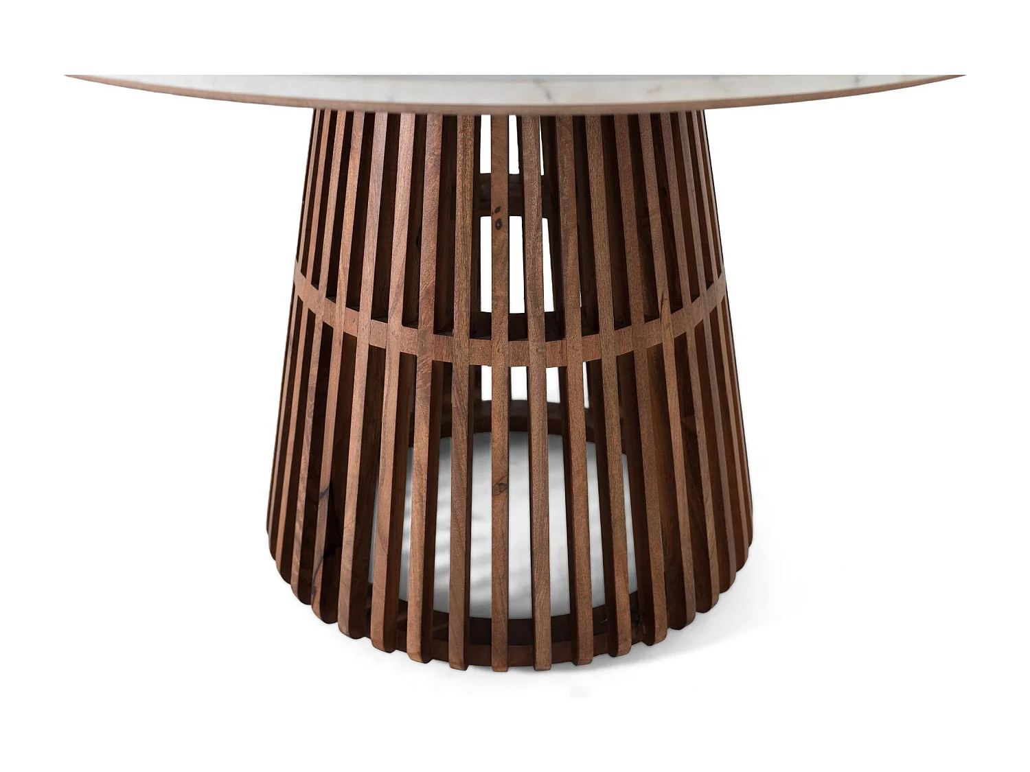 Table à manger ronde en marbre clair et bois de manguier