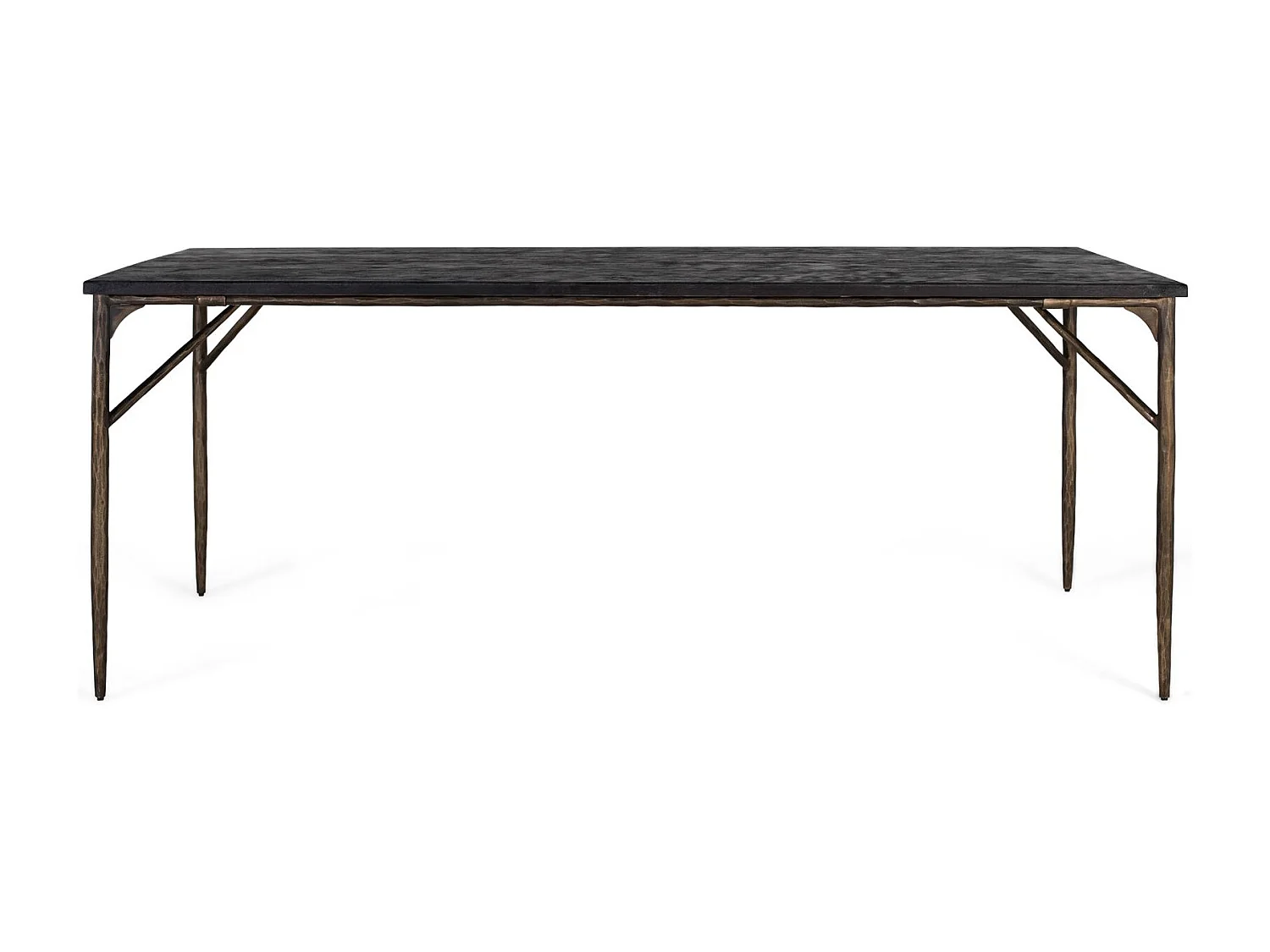 Table à manger rectangulaire bois massif et pieds métal bronze