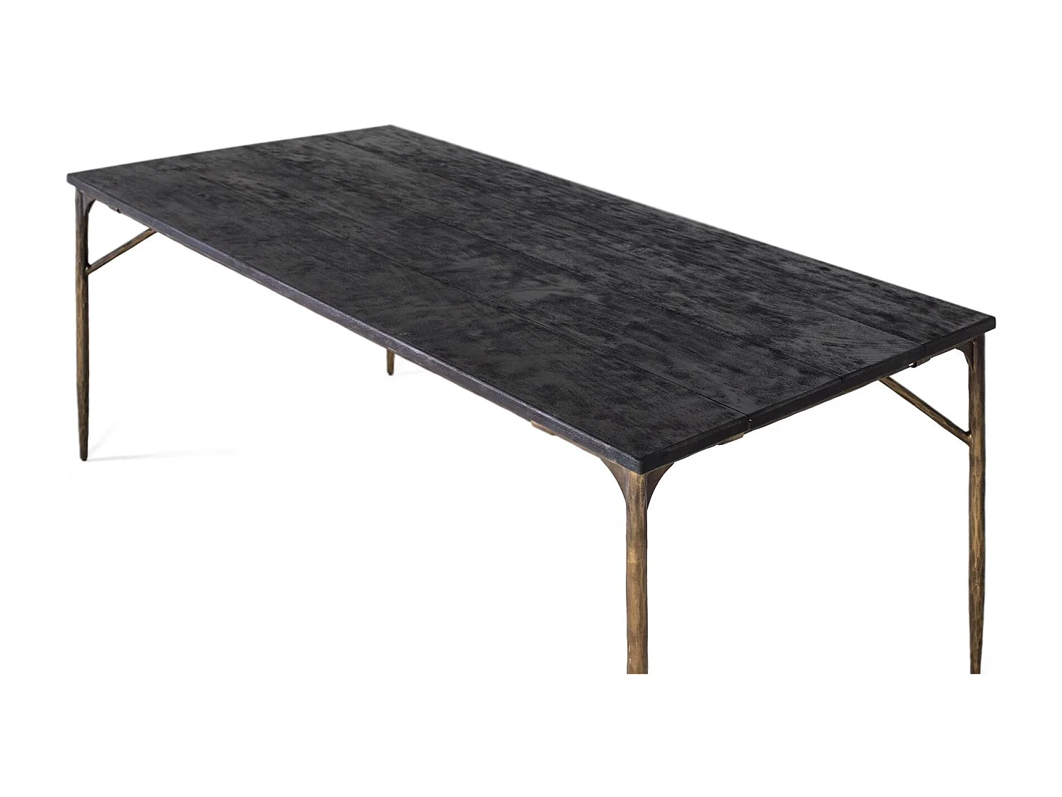 Table à manger rectangulaire bois massif et pieds métal bronze