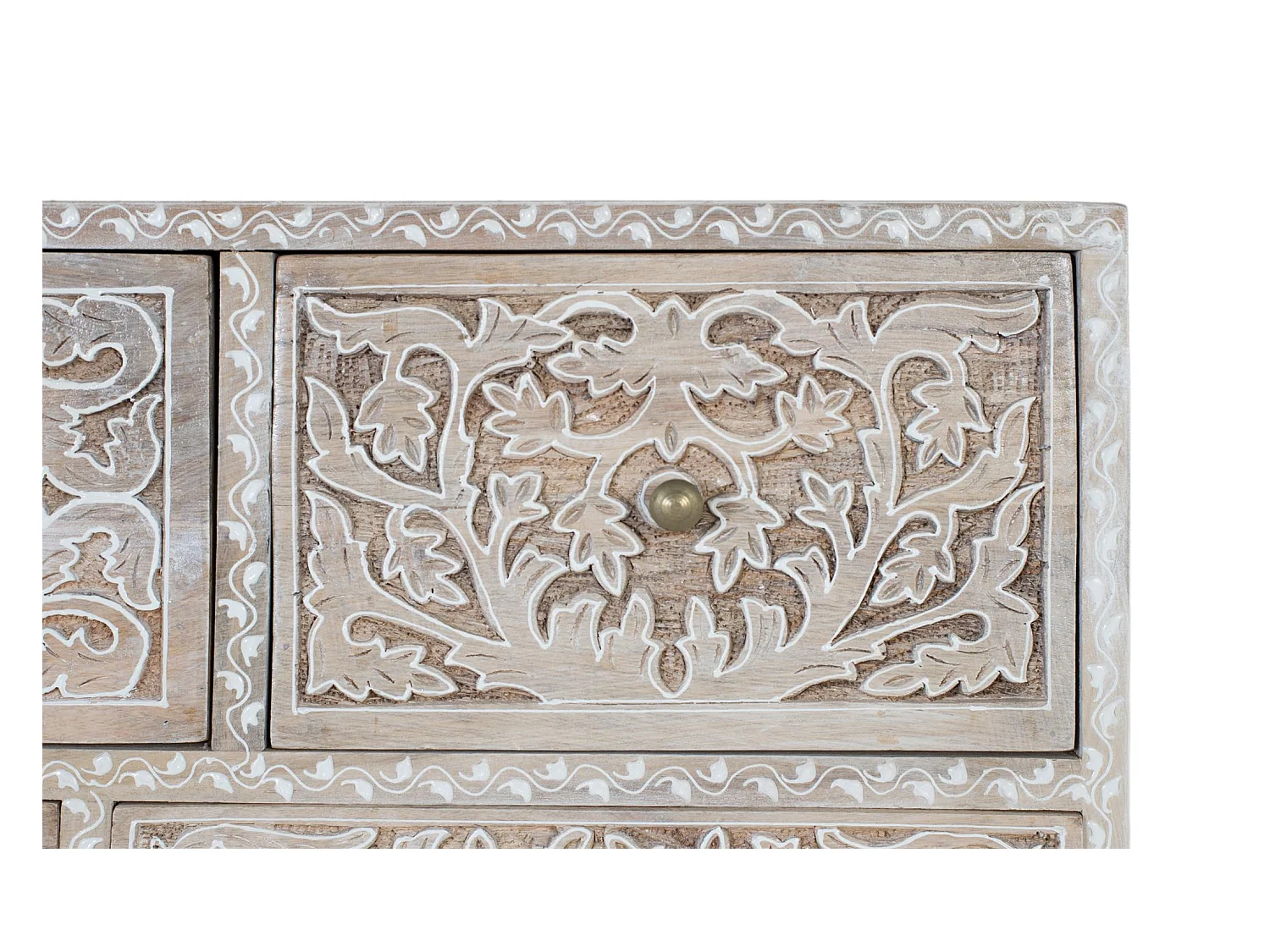 Commode en bois de manguier sculptée à la main avec dix tiroirs