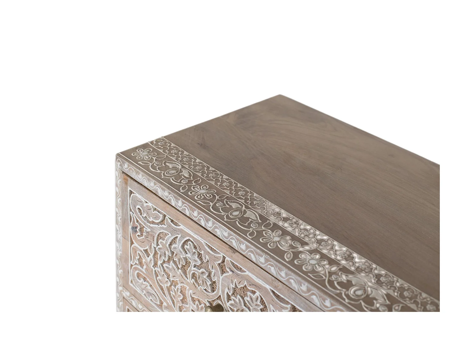 Commode en bois de manguier sculptée à la main avec dix tiroirs