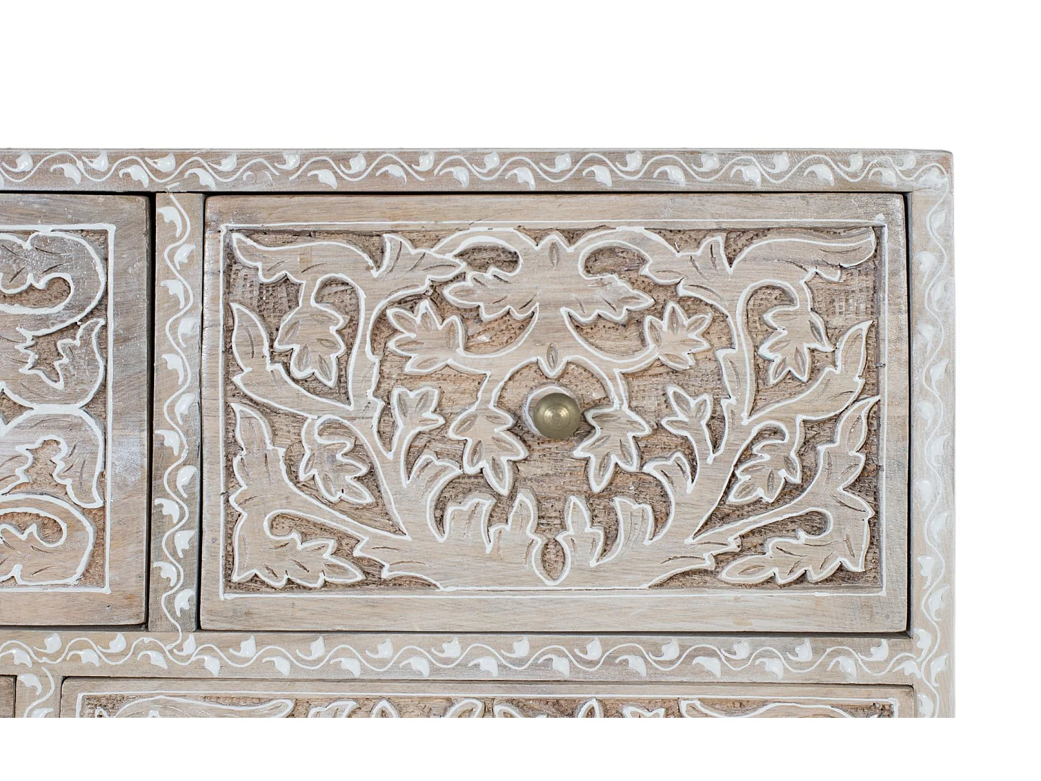 Handgeschnitzte Kommode aus Mangoholz mit zehn Schubladen