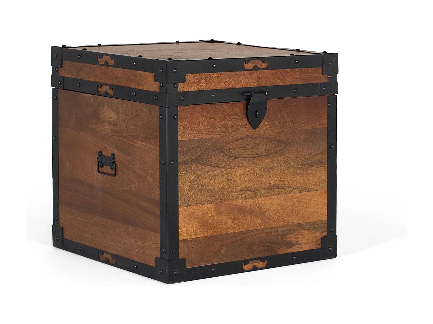 Coffre en bois de manguier avec finitions en fer noir style vintage