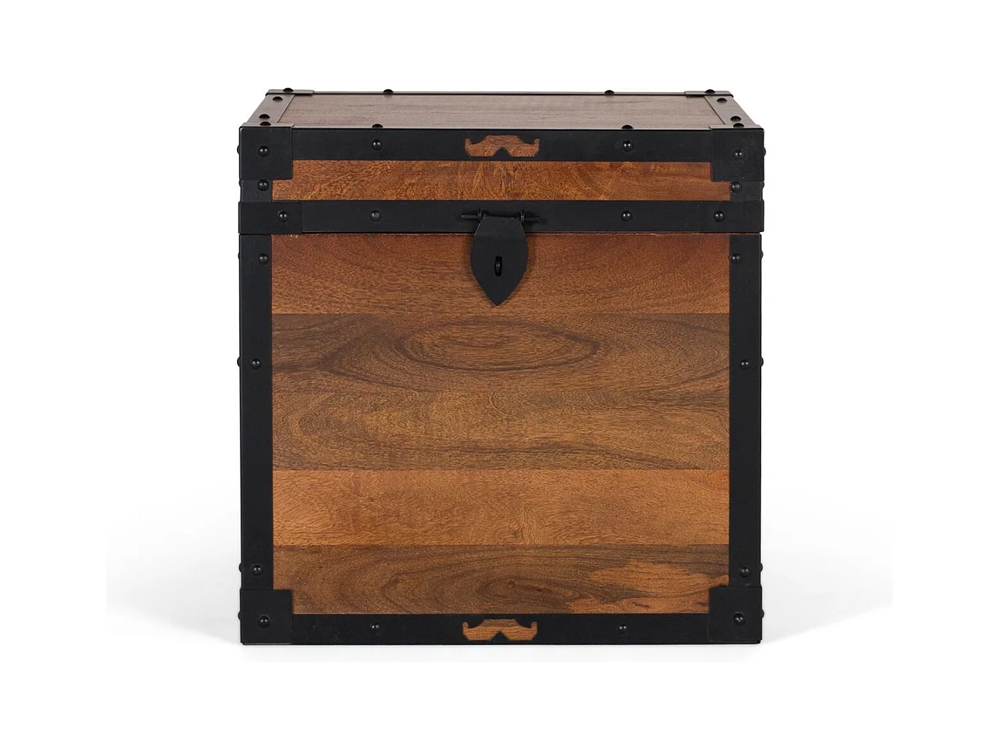 Coffre en bois de manguier avec finitions en fer noir style vintage