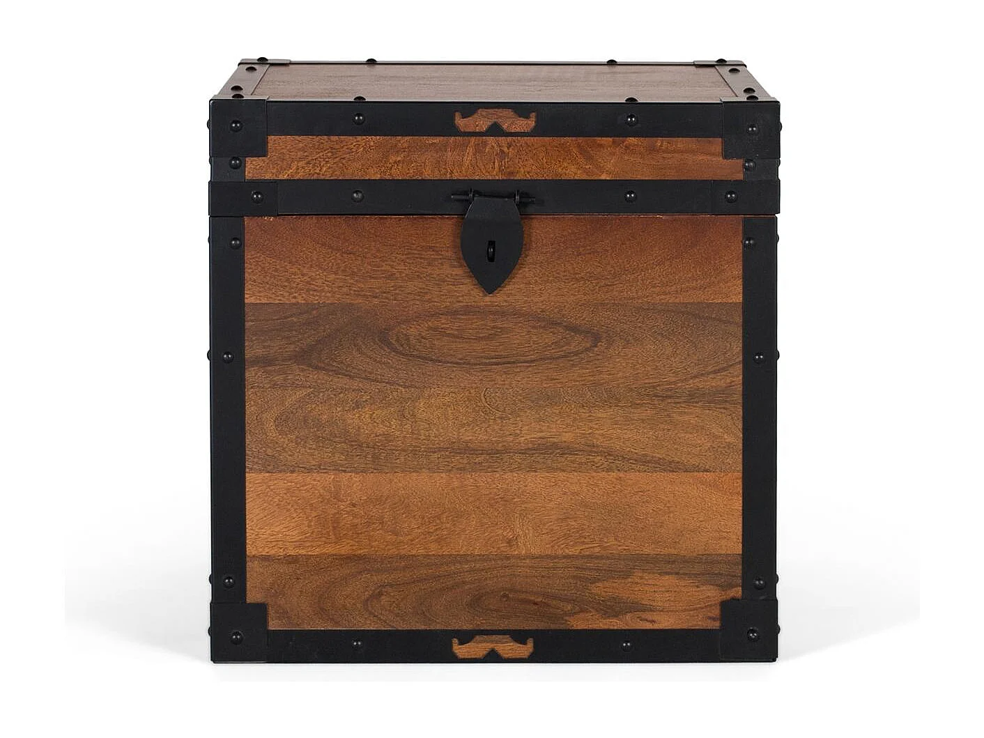 Baule in legno di mango con finiture in ferro nero in stile vintage