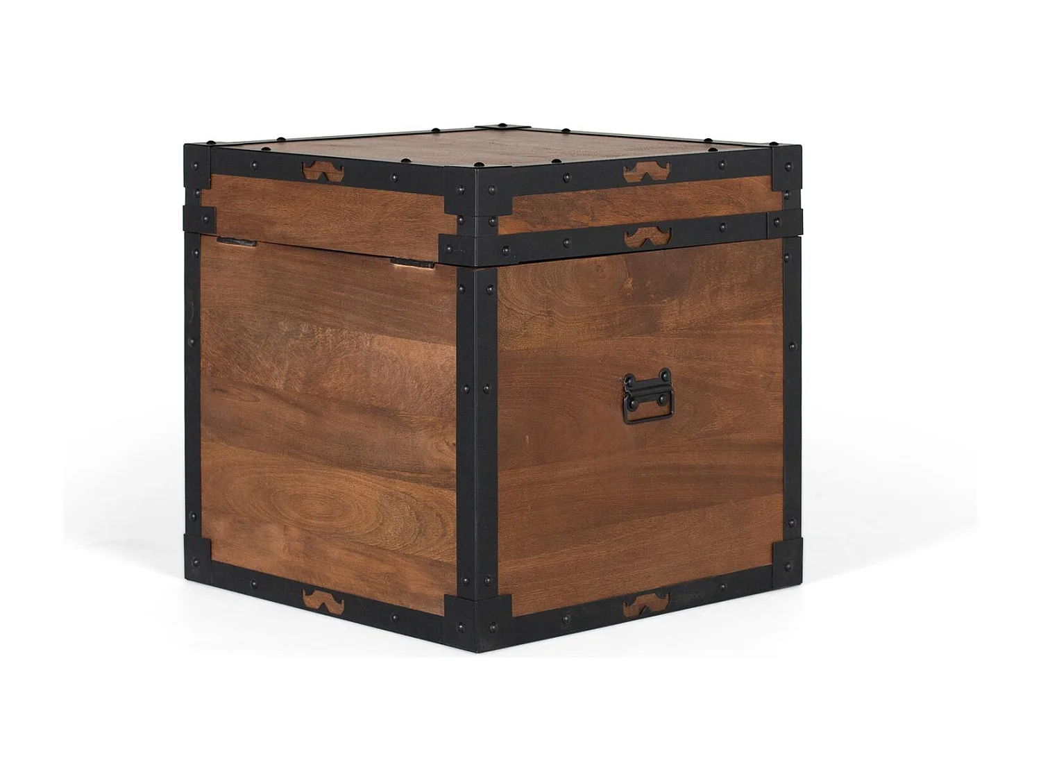 Baule in legno di mango con finiture in ferro nero in stile vintage