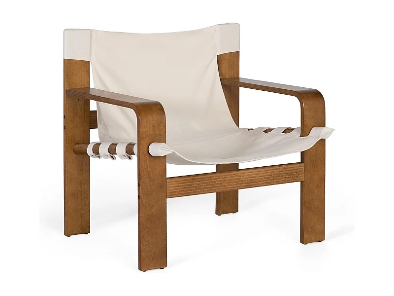 Fauteuil contemporain en bois de caoutchouc avec tissu beige