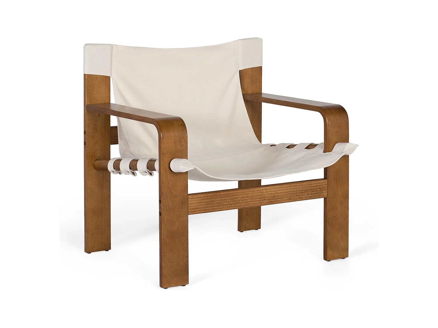 Fauteuil contemporain en bois de caoutchouc avec tissu beige