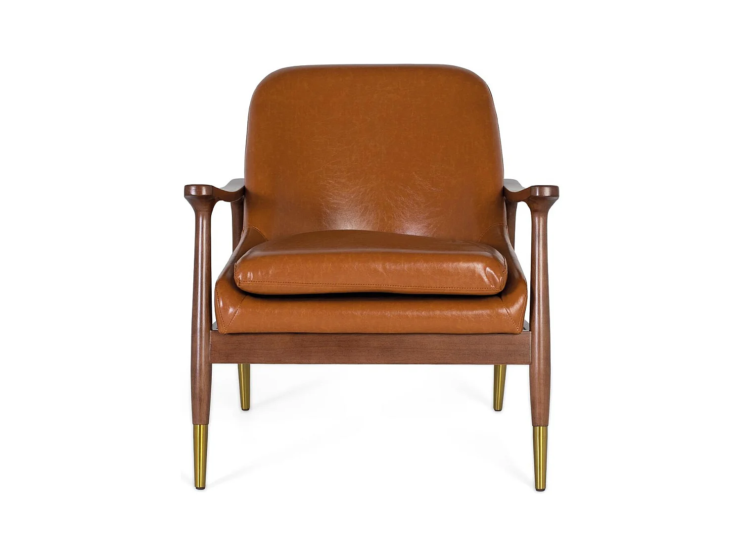 Fauteuil moderne en bois et P.U. brun avec détails dorés