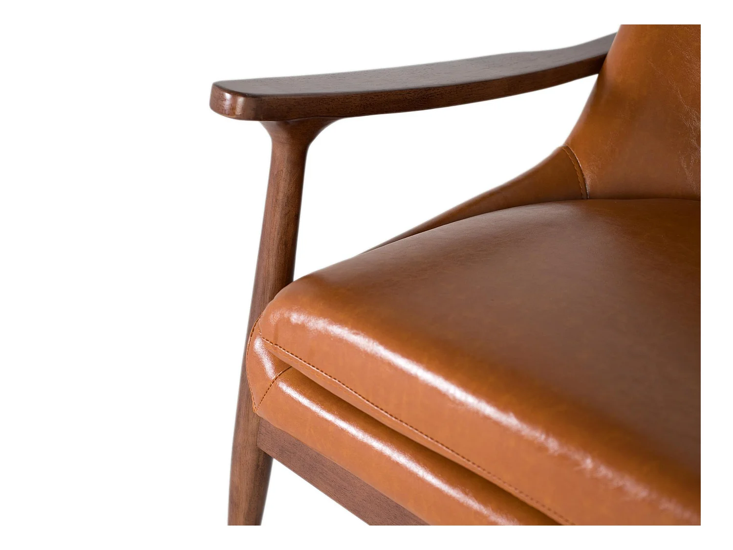 Fauteuil moderne en bois et P.U. brun avec détails dorés