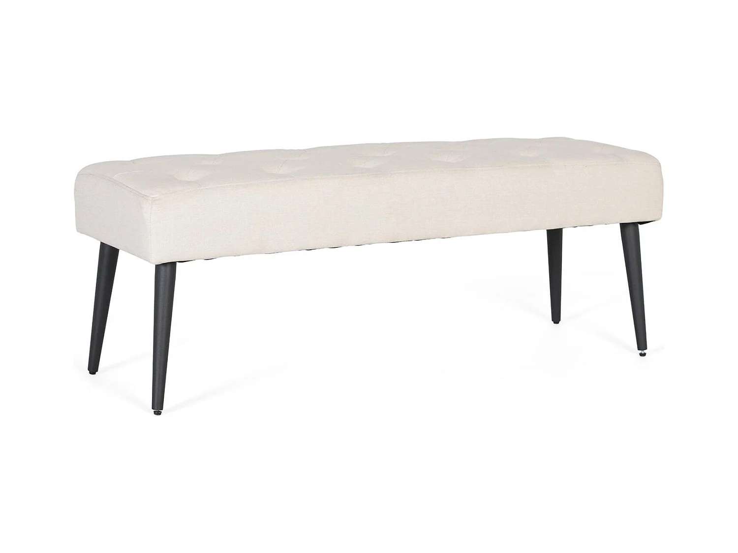 Banquette en tissu beige avec pieds en fer noir