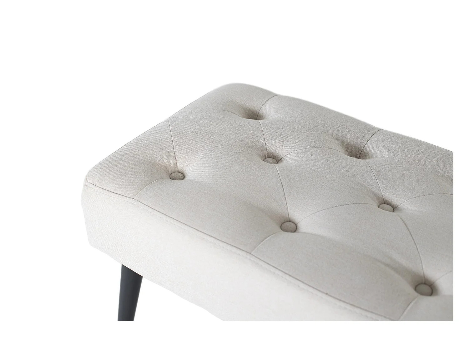 Banquette en tissu beige avec pieds en fer noir