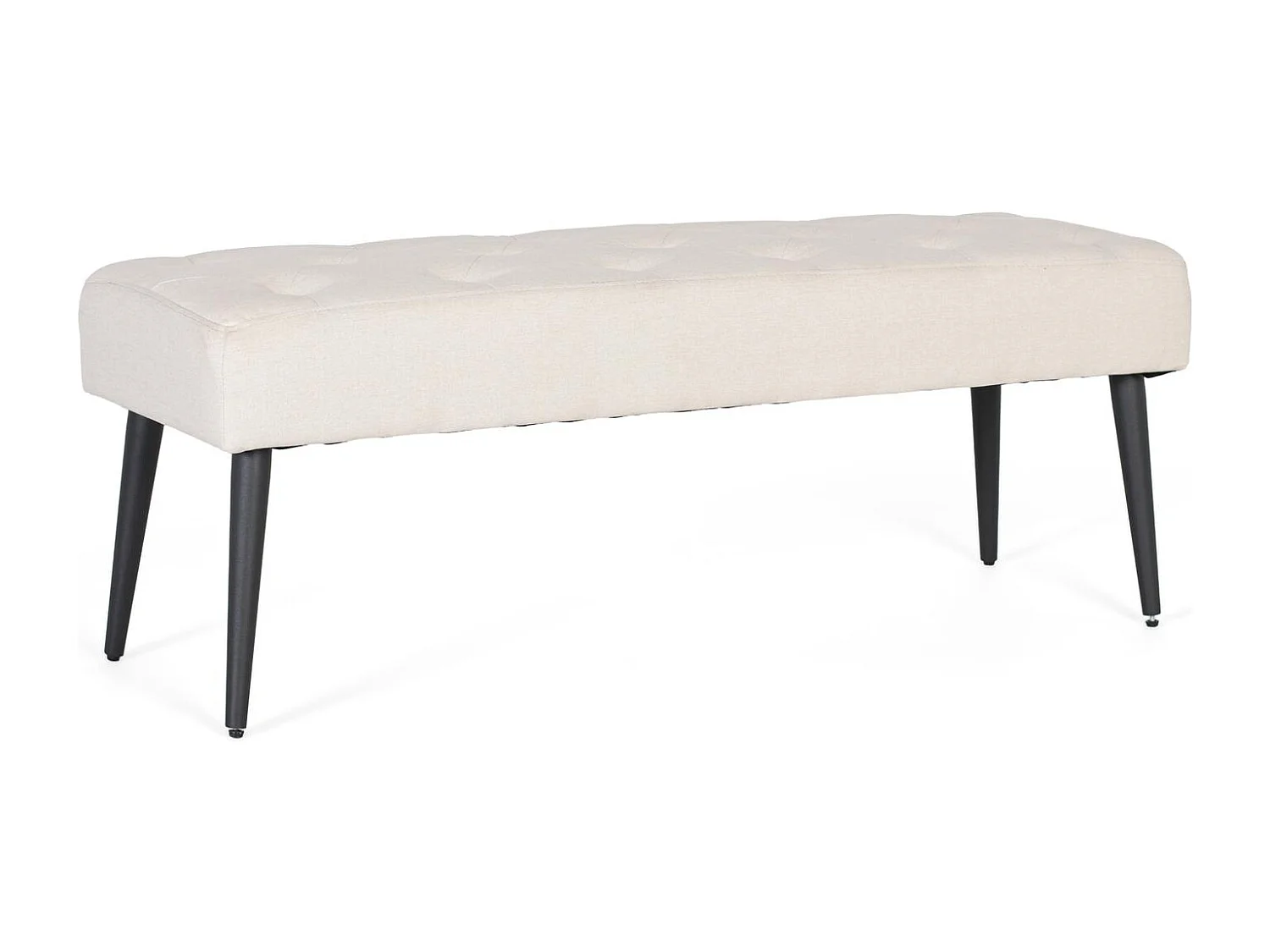 Banquette en tissu beige avec pieds en fer noir