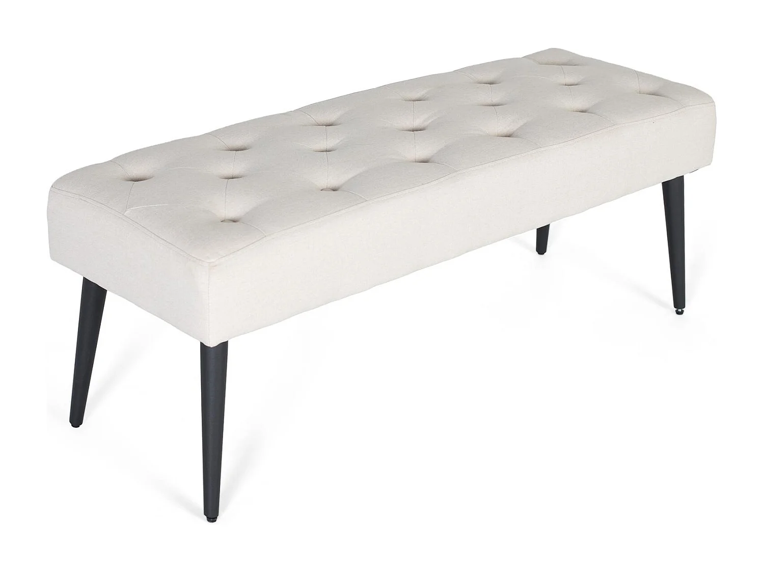 Banquette en tissu beige avec pieds en fer noir