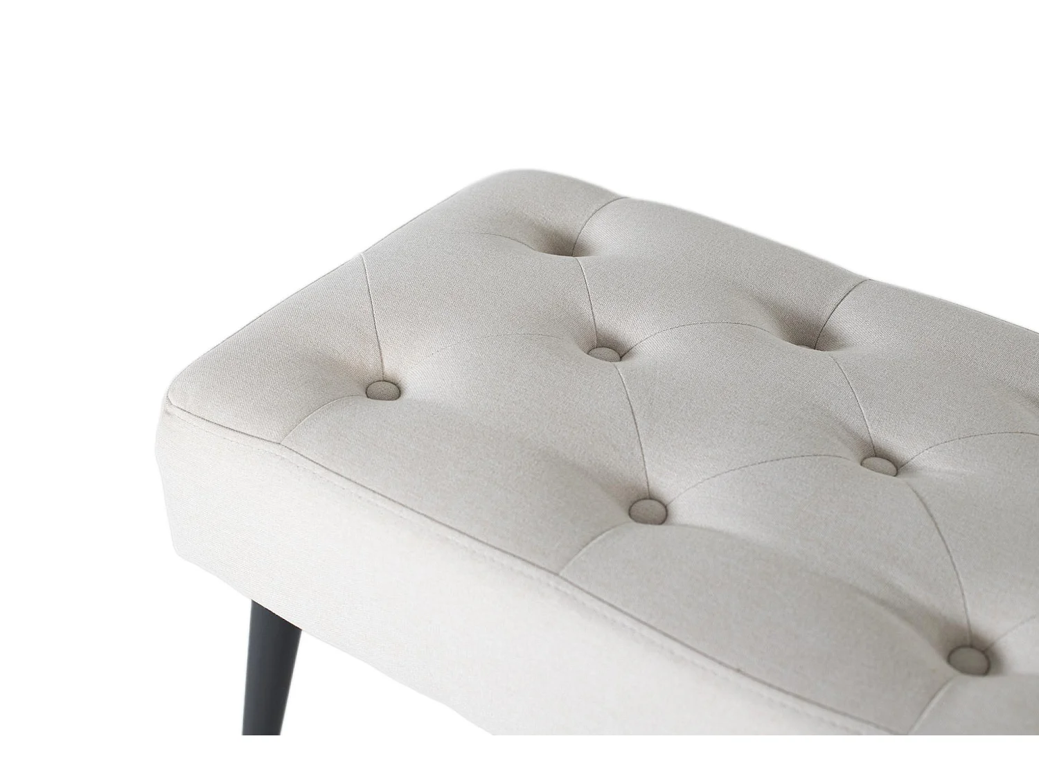 Banquette en tissu beige avec pieds en fer noir