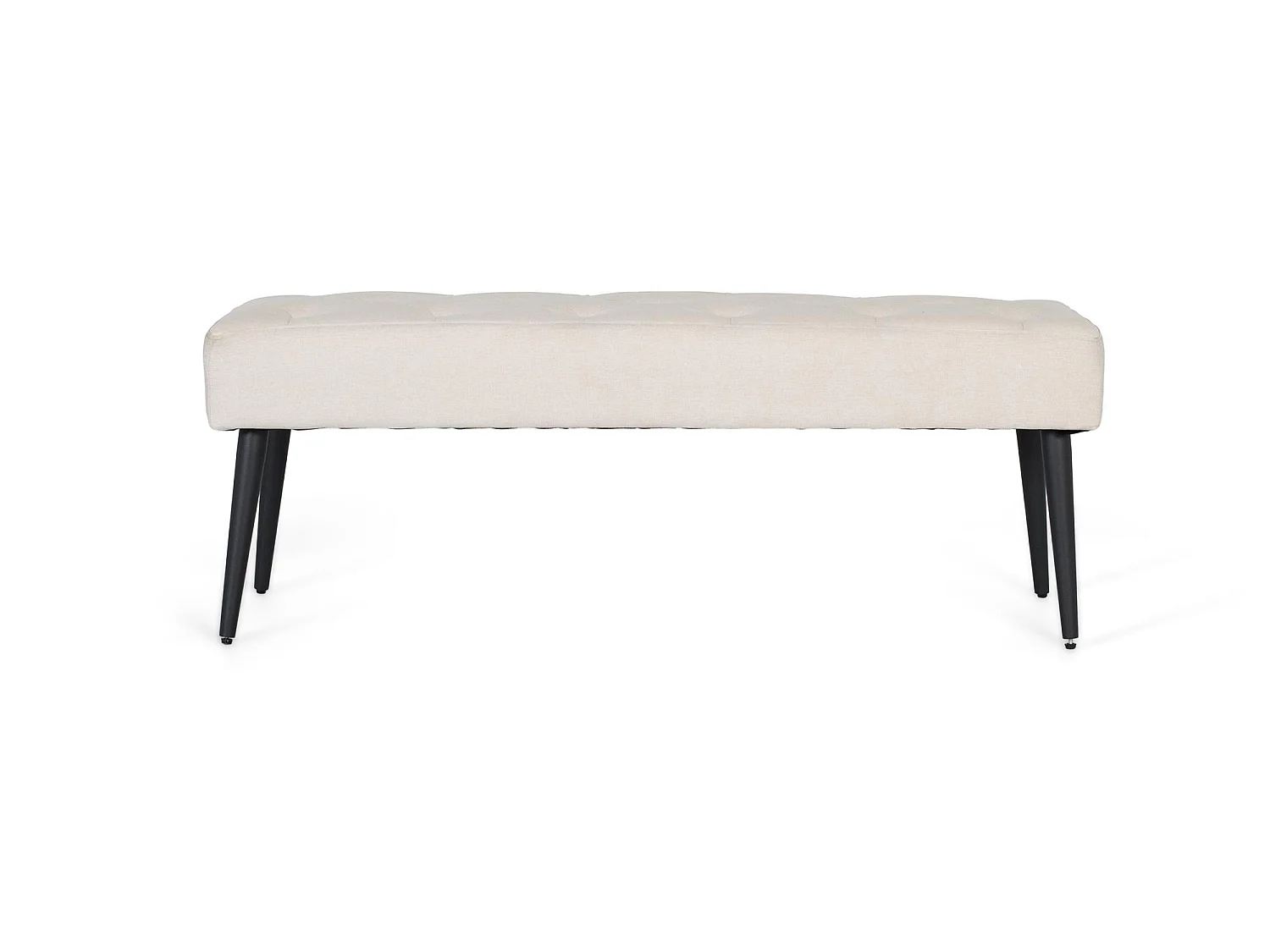Beige Stoffbank mit schwarzen Eisenbeinen