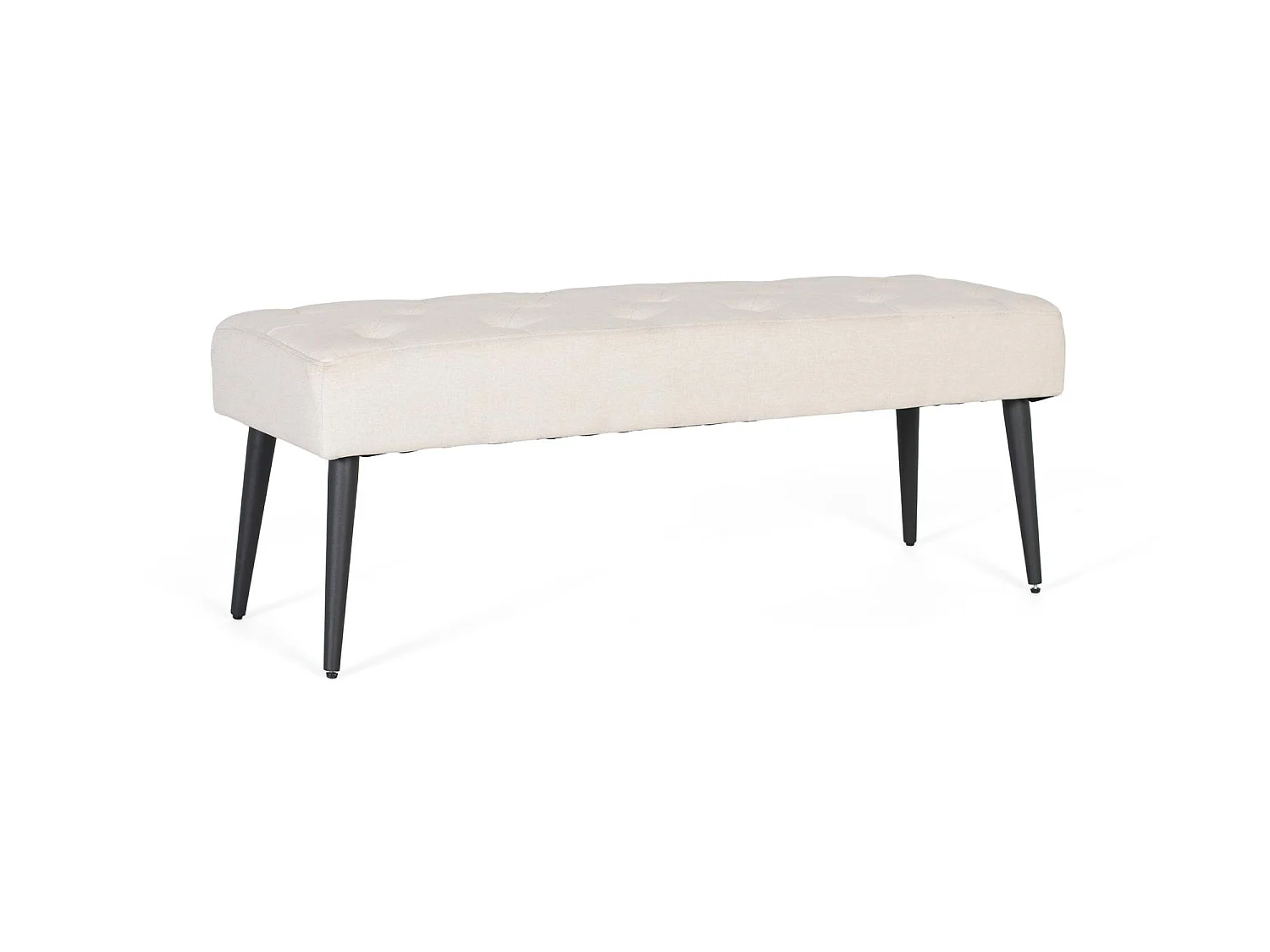 Beige Stoffbank mit schwarzen Eisenbeinen