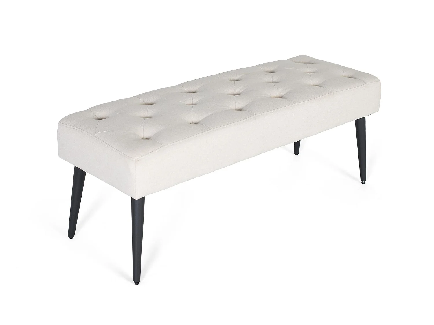 Beige Stoffbank mit schwarzen Eisenbeinen