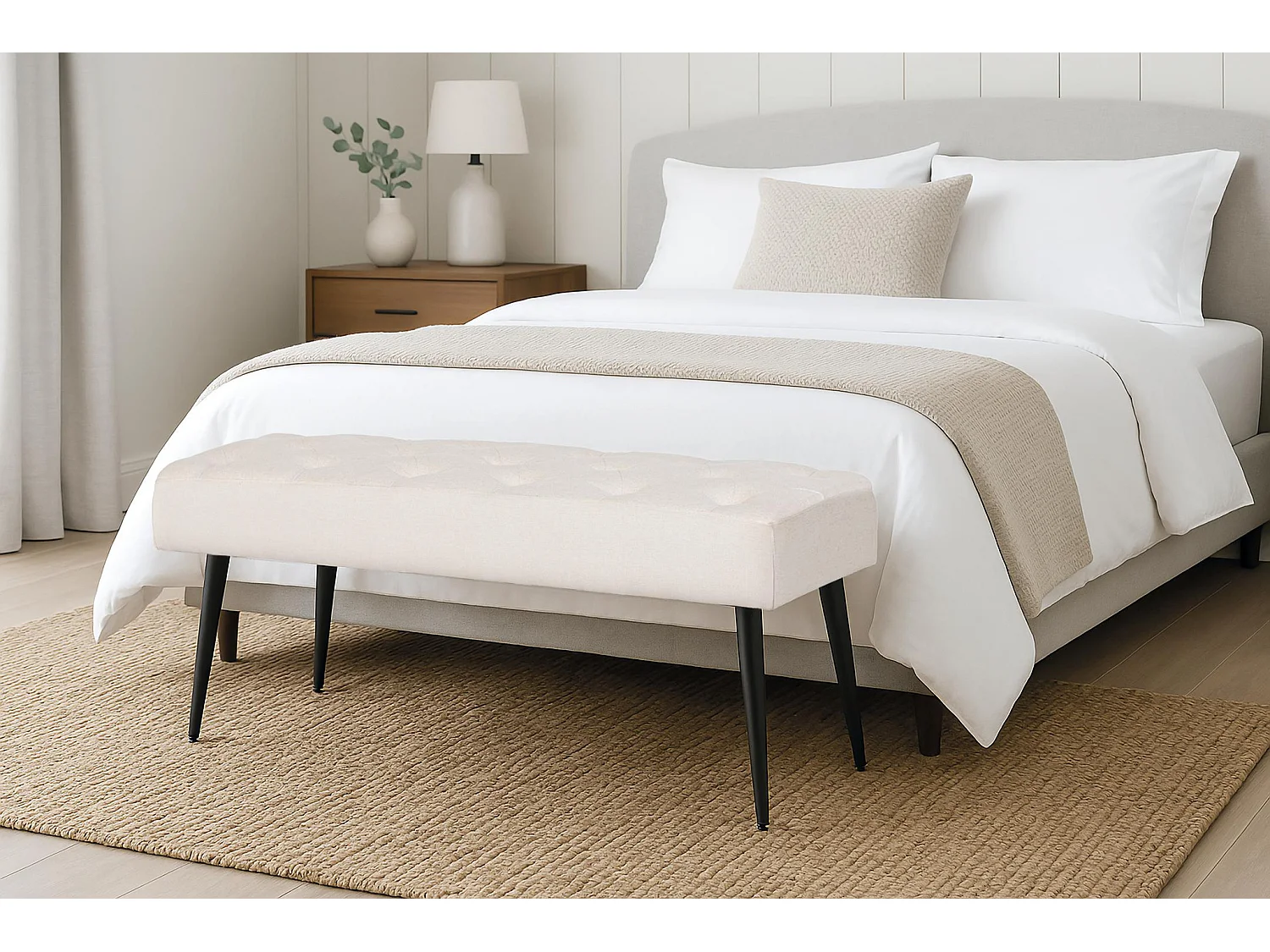 Banc en tissu 115 cm, style contemporain élégant - 42 x 115 x 40