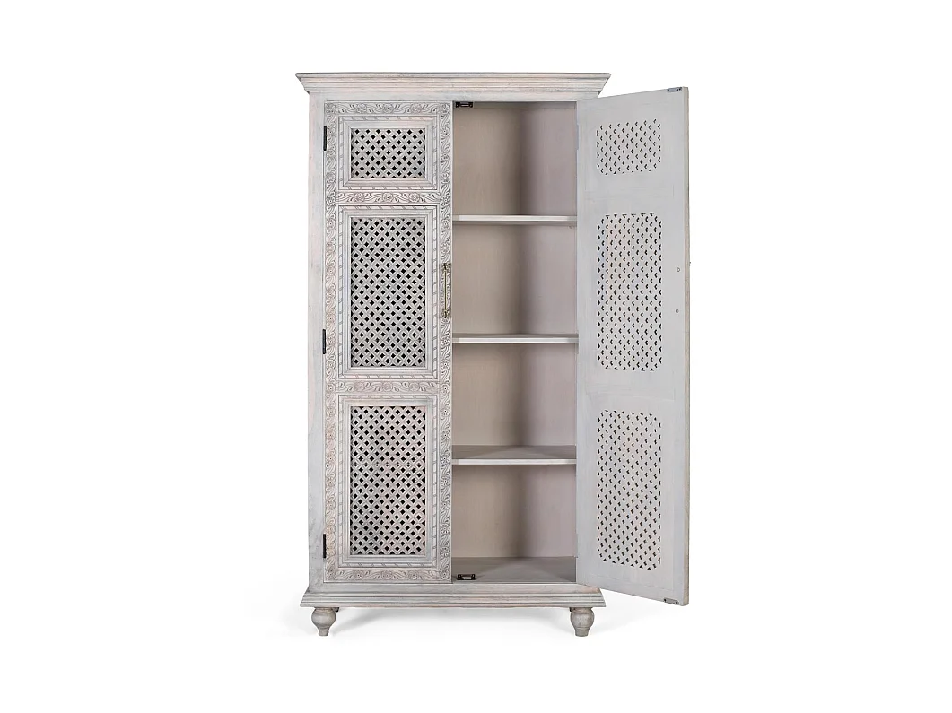 Garderobe med to dører i heltre mango med en aldret finish