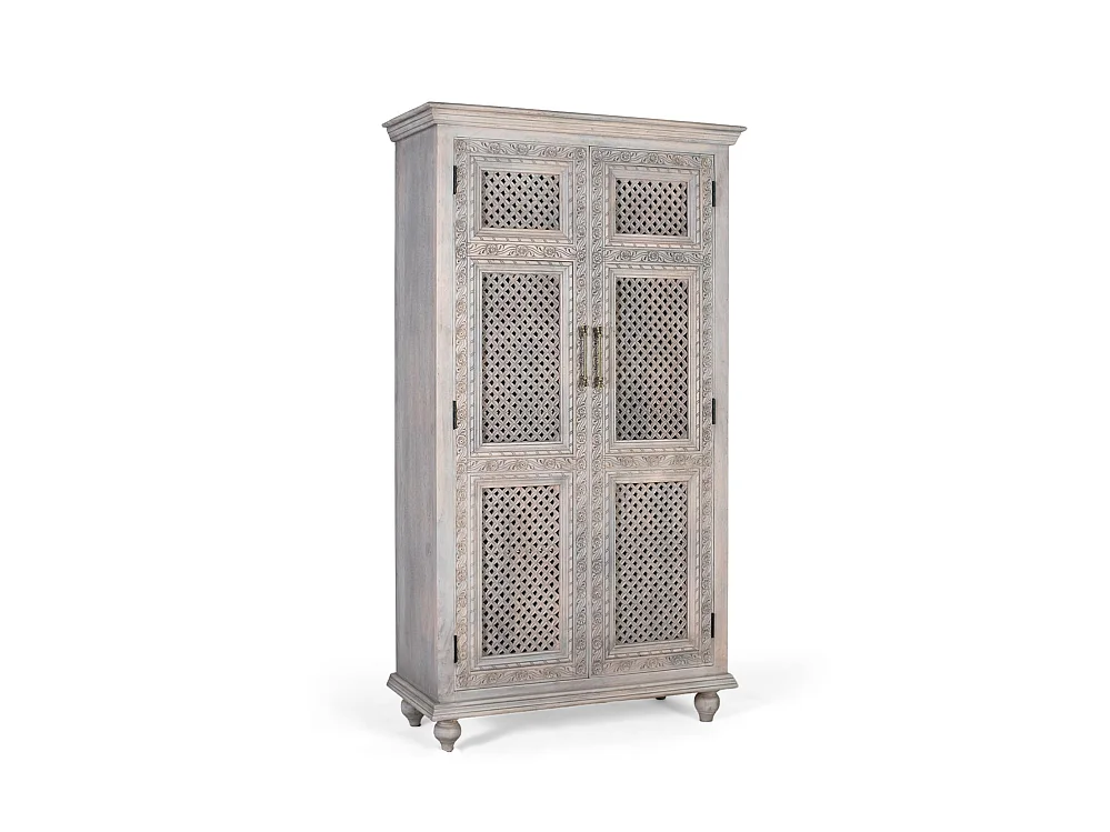 Garderobe med to dører i heltre mango med en aldret finish