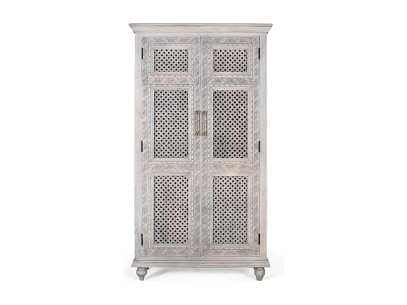 Armoire 2 portes en bois de manguier massif et finition vieillie