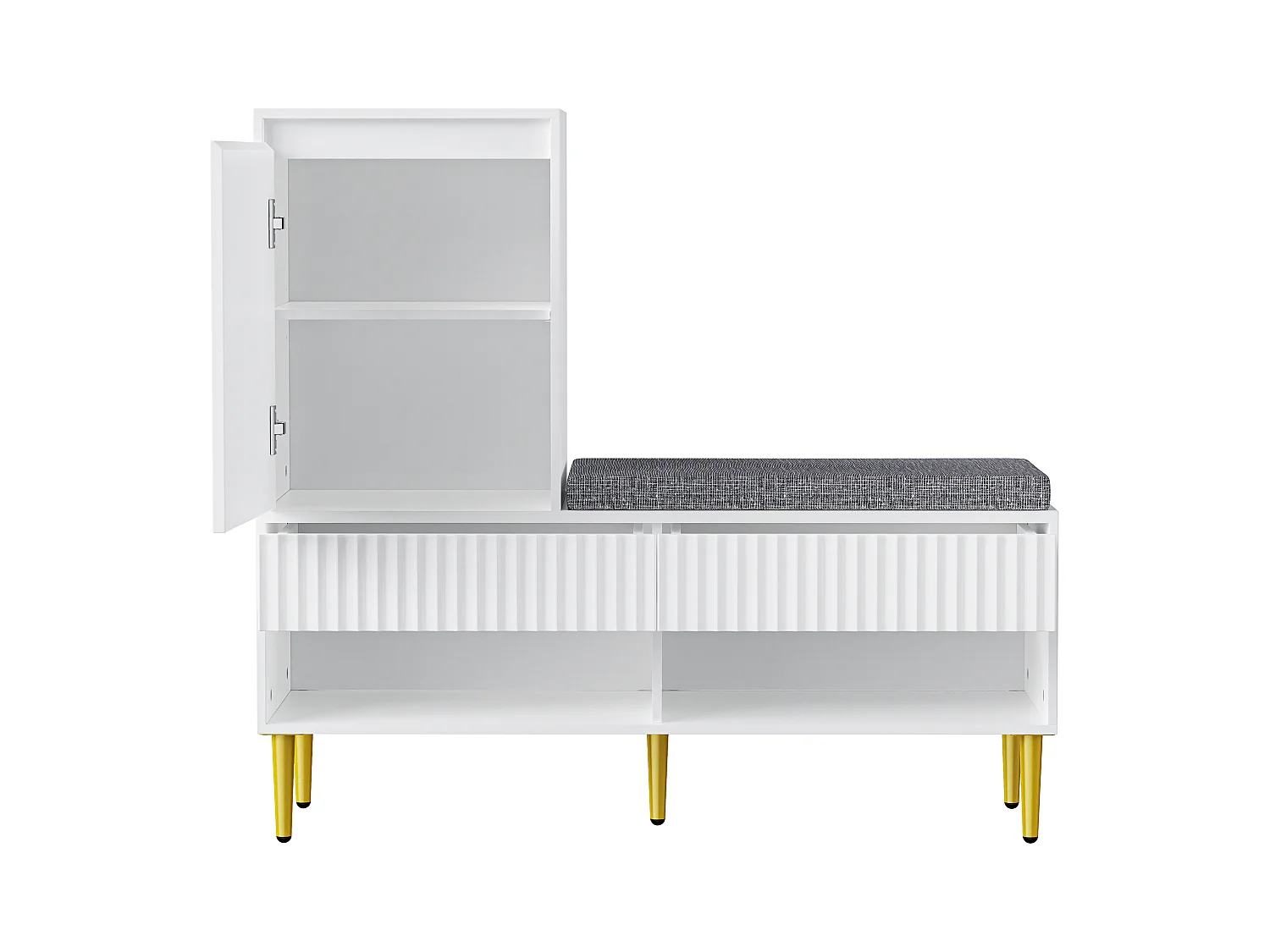 Meuble à chaussures 100x35x90cm - avec une banquette - avec 2 tiroirs et 1 porte - étagères ouvertes - Blanc