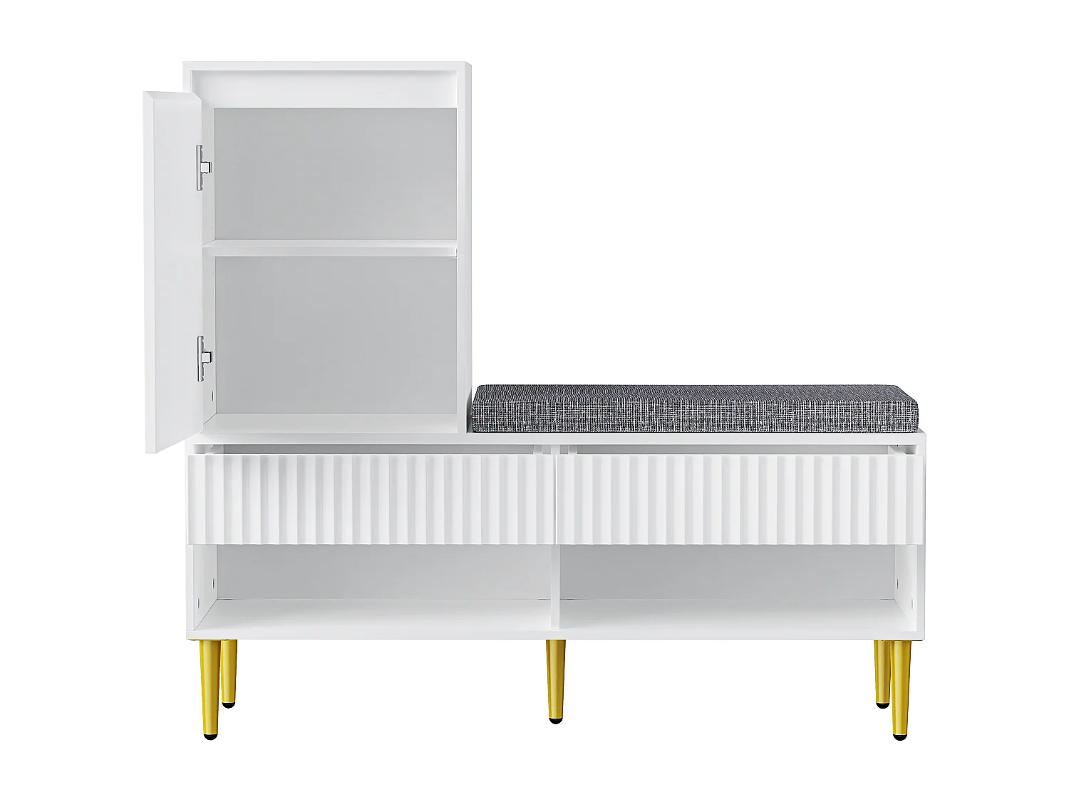 Schuhschrank 100x35x90cm - mit Sitzbank - mit 2 Schubladen und 1 Tür - offene Regale - Weiß