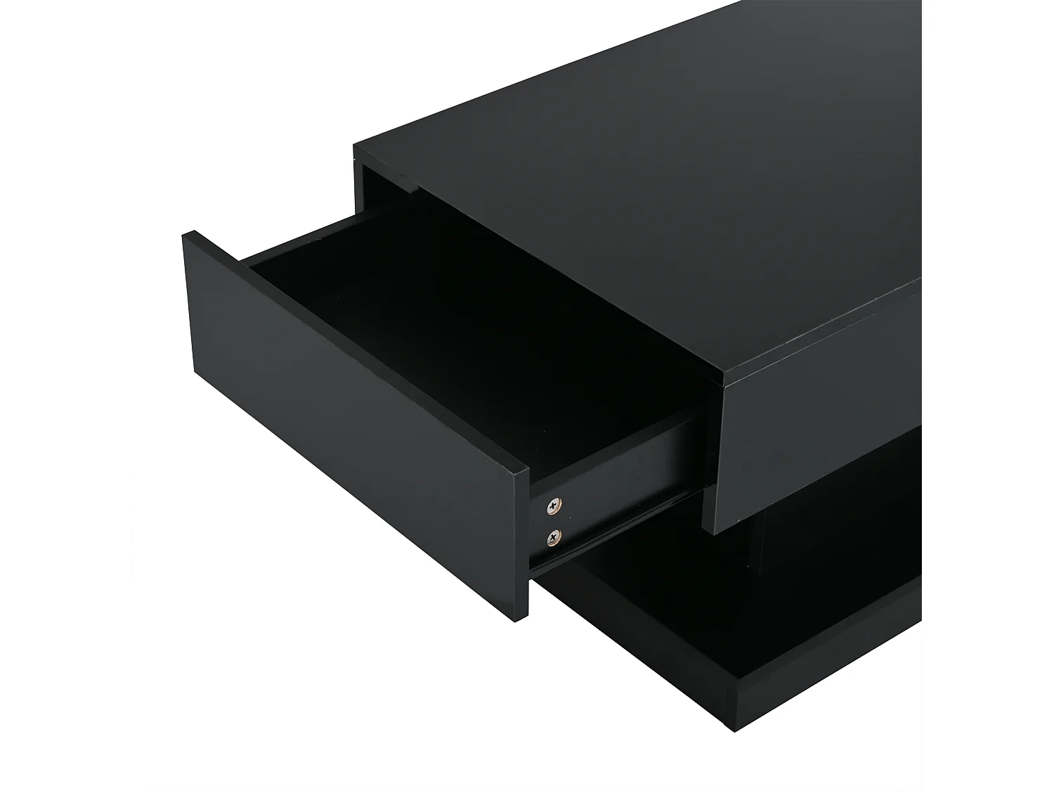 Table basse 100x50x45cm - avec 2 tiroirs - avec éclairage LED - Finition brillante - Noir