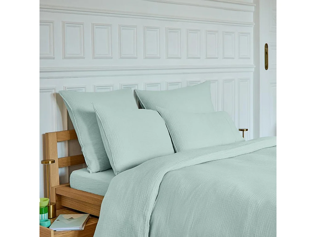 Habitat - Taie d'oreiller en double gaze de coton - 65 x 65 cm - Céladon - Arielle