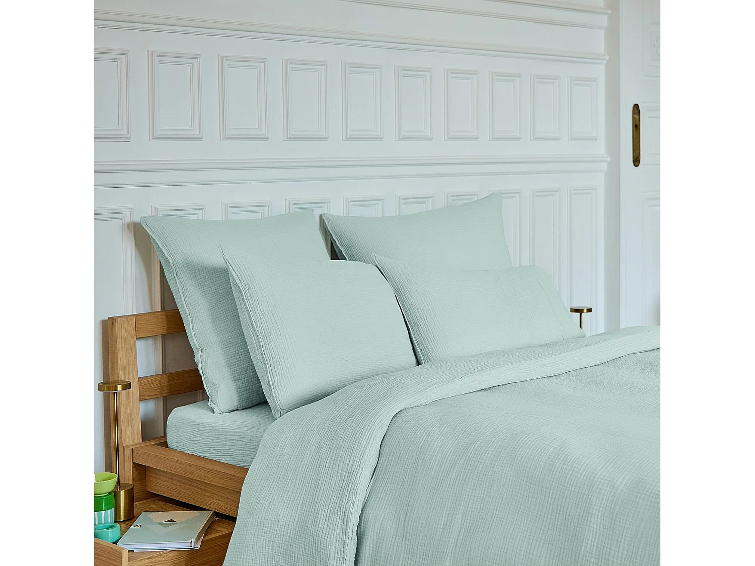 Taie d'oreiller en double gaze de coton - 65 x 65 cm - Céladon